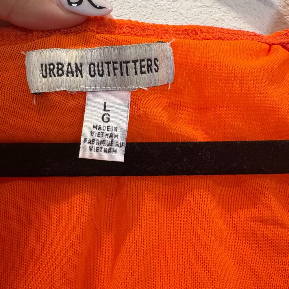 Urban Outfitters Orange Textured Babydoll Tie-Front Top - Picture 3 of 8
